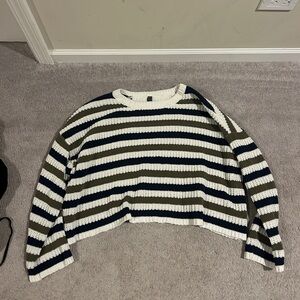 Women’s Striped Knit Sweater Blue Green and White XL